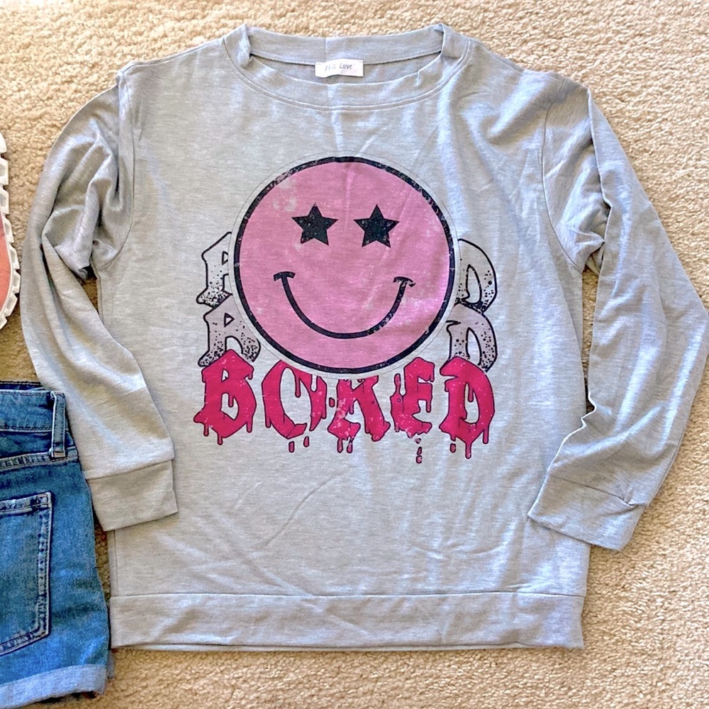 BORED Smiley Face Long Sleeve Pullover - Picture 3 of 6